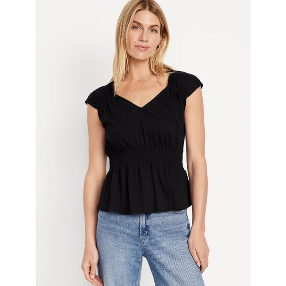 Old Navy Smocked Waist Top Black M - Picture 1 of 7